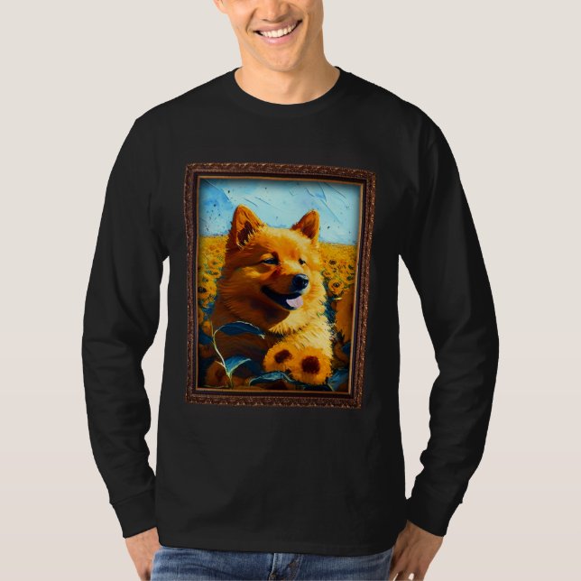 T-shirt Finnish Spitz Painting Sunflower Flower Mom Women  (Devant)