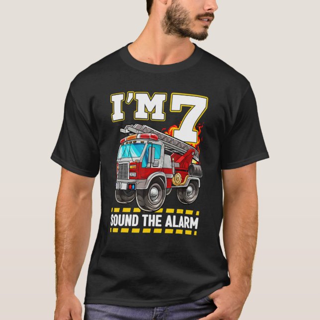 T-shirt Fire Truck 7th Birthday Boy Toddler Firefighter 7 (Devant)
