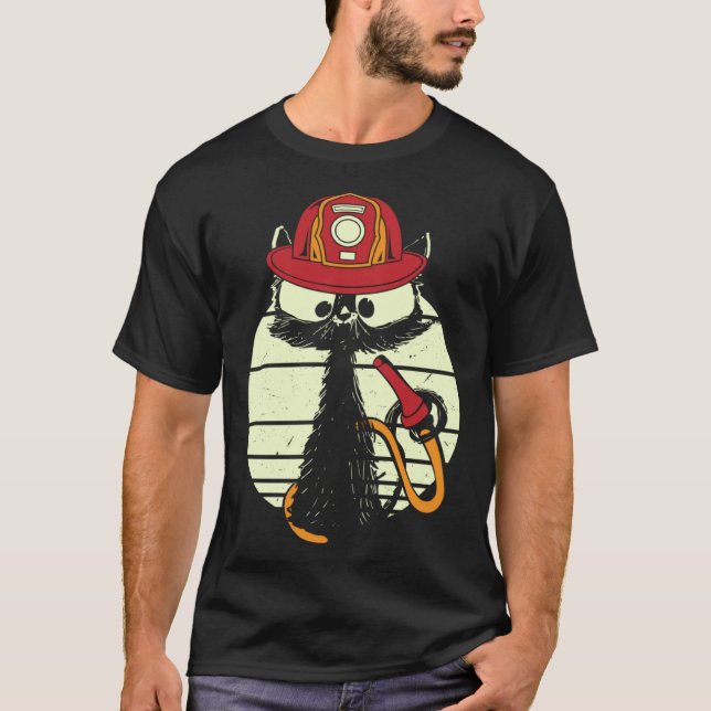 T-shirt Firefighter Cat In Firefighter Uniform Firefighter (Devant)