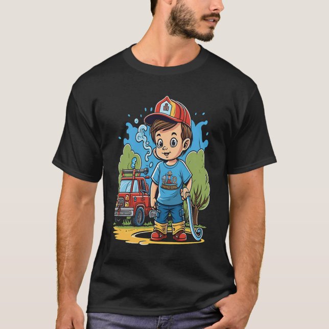 T-shirt Firefighter Kids Little Fireman Fire Hose Firetruc (Devant)