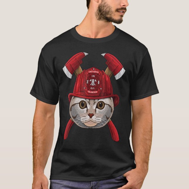 T-shirt Firefighter Scottish Fold Fireman Boys Kids Fire R (Devant)
