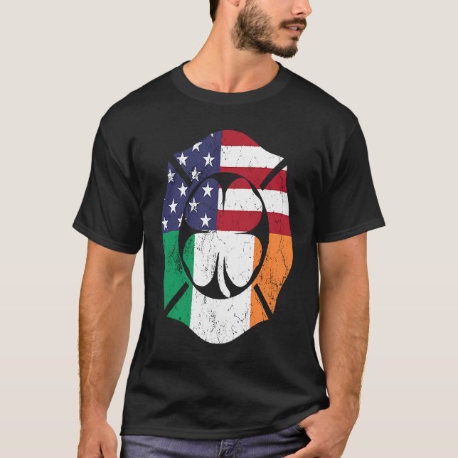 T-shirt Firefighter St Patricks Day Irish American Flag Sh (Devant)