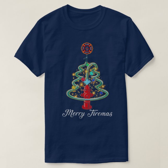 T-shirt Firefighter Xmas Lighting Santa Firefighter Chréti (Design devant)