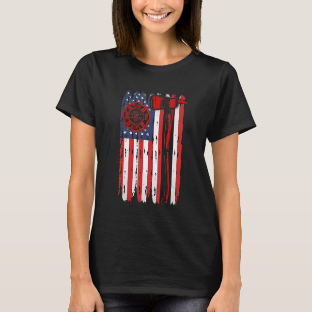 T-shirt Fireman American Flag Graphics Firefighter Labor D (Devant)