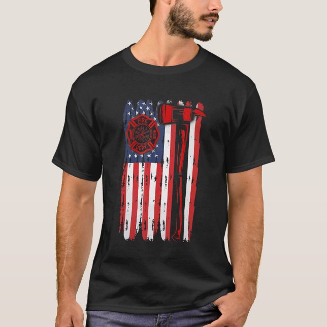 T-shirt Fireman American Flag Graphics Firefighter Labor D (Devant)