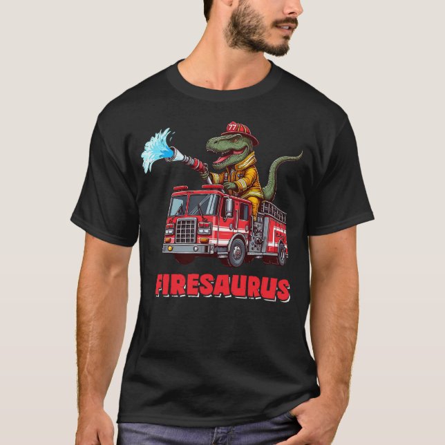 T-shirt Firesaurus Firefighter Fire Truck T-Rex Dinosaur L (Devant)