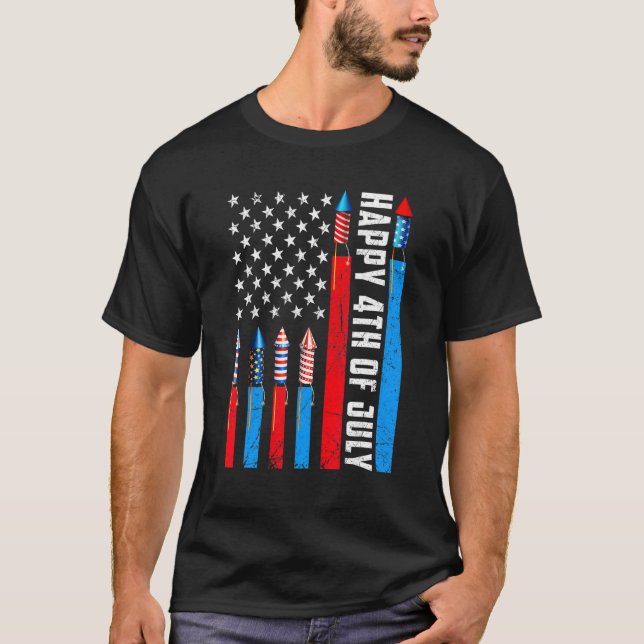 T-shirt Fireworks Usa Drapeau Patriotique Américain Joyeux (Devant)