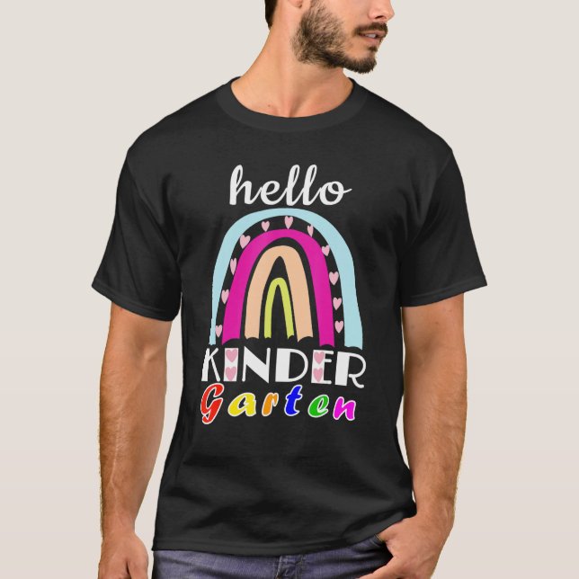 T-shirt First Day Of School Hello Kindergarten Teacher Rai (Devant)