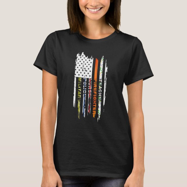 T-shirt First Responders Teacher Firefighter Nurse Police  (Devant)