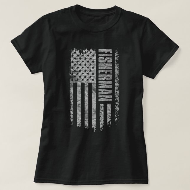 T-shirt Fisherman USA Flag Distressed design (Design devant)