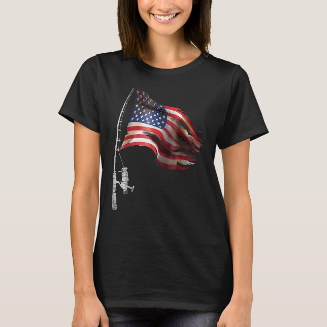 T-shirt Fishing American Flag Fisherman Patriotic Day 4th  (Devant)