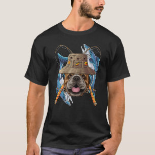 T-shirt Fishing Bulldog Outdoor Fishman Chien mignonne Mou