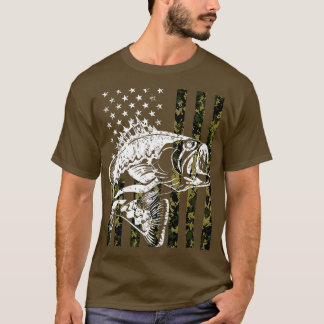 T-shirt Fishing Camouflage American Flag Fish Bass Fish Fi