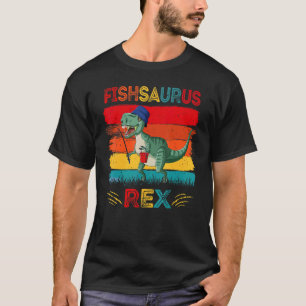 T-shirt Fishsaurus pêche au bar Rex dinosaure pour garçons