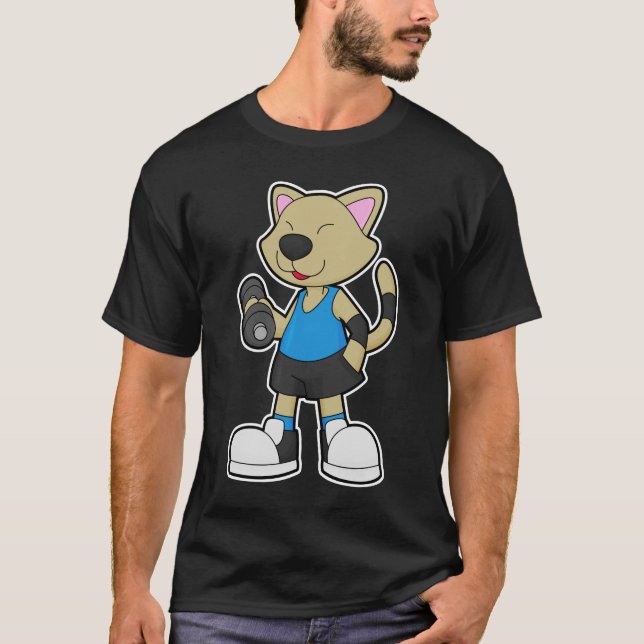 T-shirt Fitness au chat avec Dumbbell (Devant)