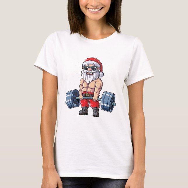 T-shirt Fitness Christmas Père Noël Deadlift Gym Xmas cade (Devant)