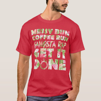 T-shirt Fitness Floral Print Bun de cheveux désordonnés Ca