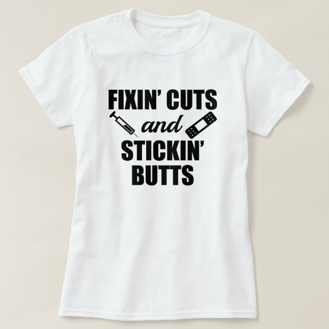 T-shirt Fixin coupe et Stickin aboute la chemise drôle (Design devant)
