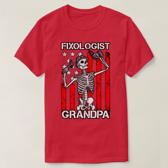 T-shirt Fixologiste Grandpa Skeleton USA Drapeau Boiserie  (Design devant)