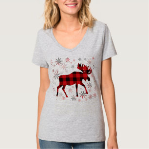 T-shirt Flacon de neige des plaids rouges de l'orignal de
