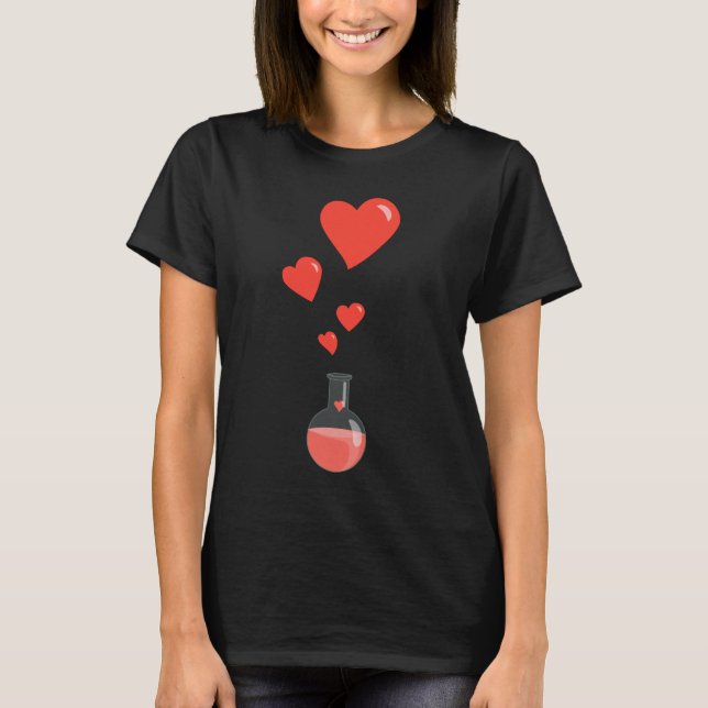 T-shirt Flacon noir de geek de Saint-Valentin de coeurs (Devant)