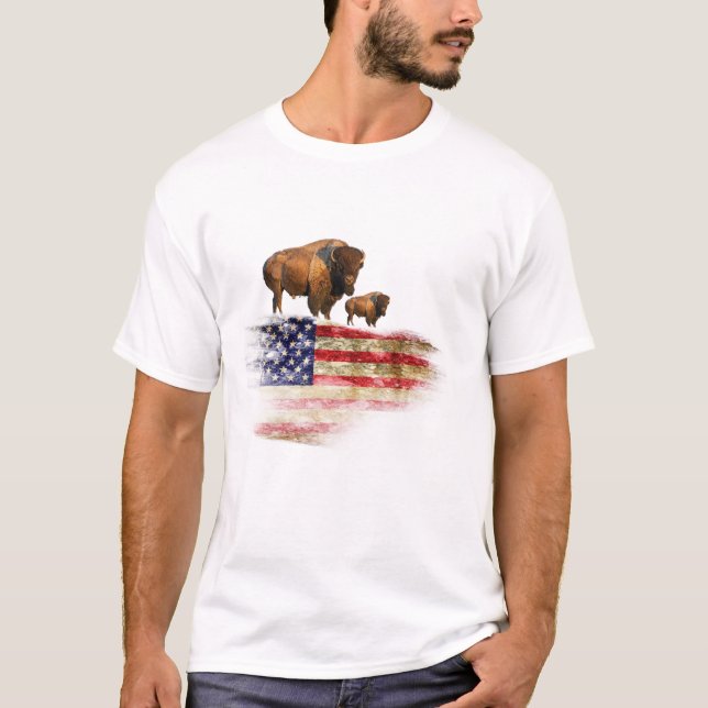 T-shirt Flag with buffalo (Devant)