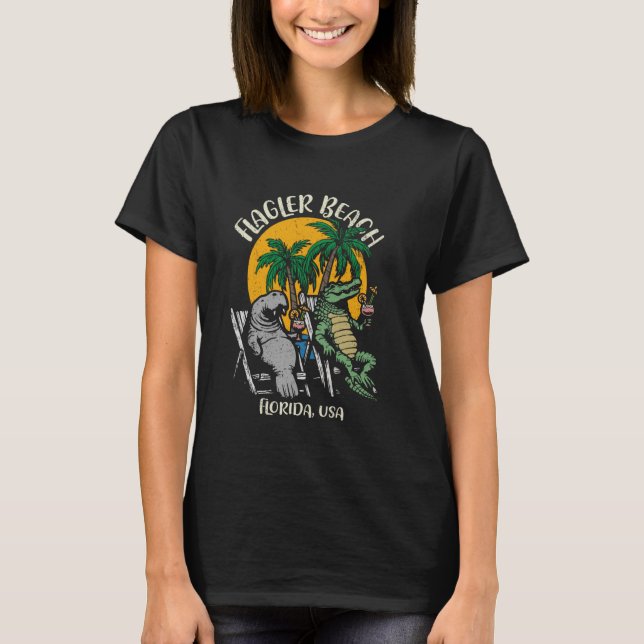 T-shirt Flagler Beach Florida USA Funny Manatee Alligator (Devant)