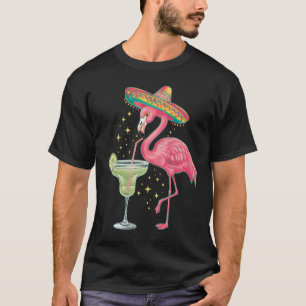 T-shirt Flamant qui boit une Margarita Poncho Mexicain Drô