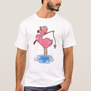 T-shirt Flamant rose à la pêche avec canne à pêche