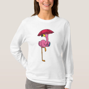 T-shirt Flamant rose à la pluie avec parapluie