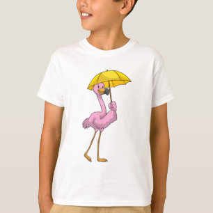 T-shirt Flamant rose à la pluie avec parapluie
