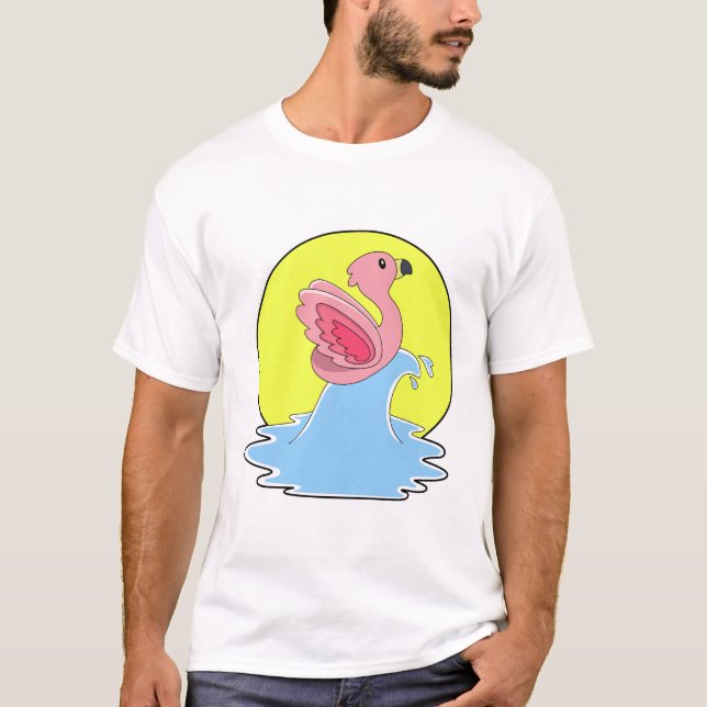 T-shirt Flamant rose à Surfing on Water (Devant)