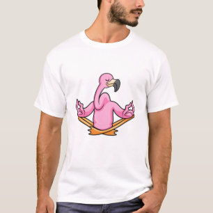 T-shirt Flamant rose à Yoga en Jambes croisées