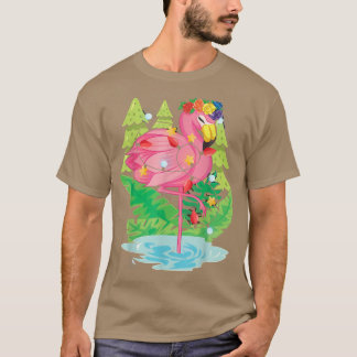 T-shirt Flamant rose animal tropical Noël Lumières Noël