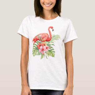 T-shirt Flamant rose aquarelle et Hibiscus