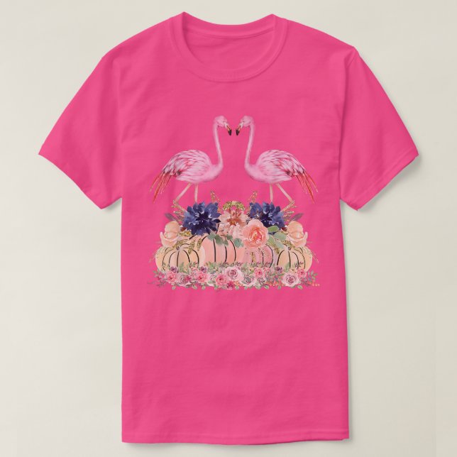 T-shirt Flamant rose Automne Citrouille Automne Aquarelle  (Design devant)