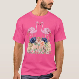 T-shirt Flamant rose Automne Citrouille Automne Aquarelle 