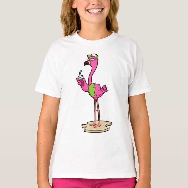 T-shirt Flamant rose avec Lunettes de soleil & Casquette (Devant)