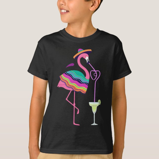 T-shirt Flamant rose Boire Margarita Mexicaine Poncho Cinc (Devant)