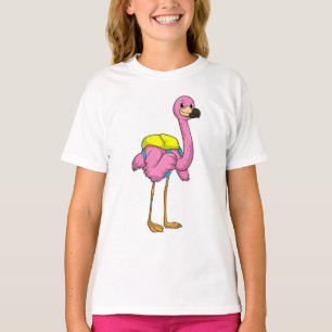 T-shirt Flamant rose comme élèves avec sac scolaire