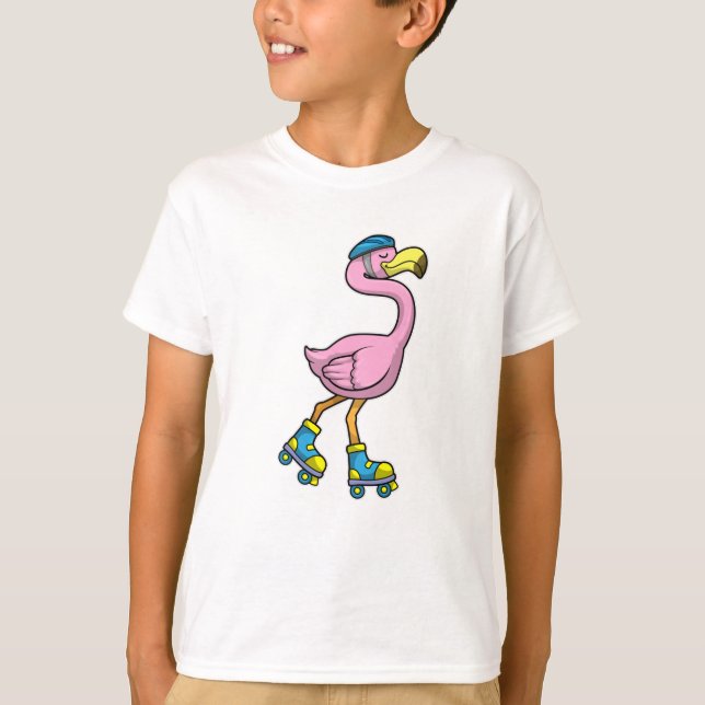 T-shirt Flamant rose comme Patineur avec Patins Inline & C (Devant)