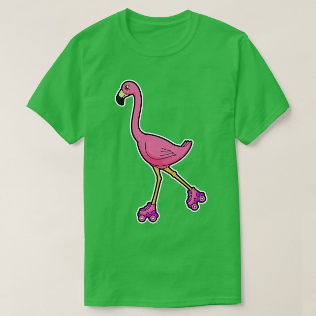 T-shirt Flamant rose comme Patineur avec Roller Patins (Design devant)