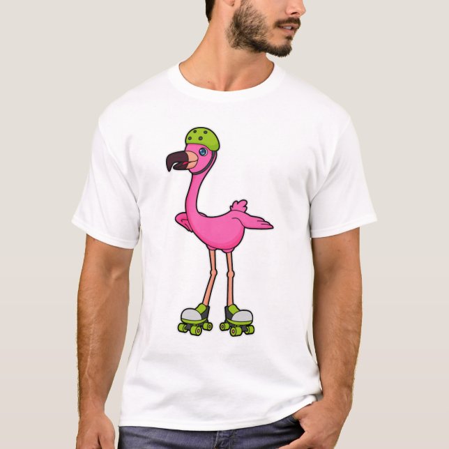 T-shirt Flamant rose comme Patineur avec Roller Patins & C (Devant)