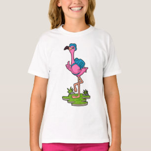 T-shirt Flamant rose comme randonneur avec sac à dos