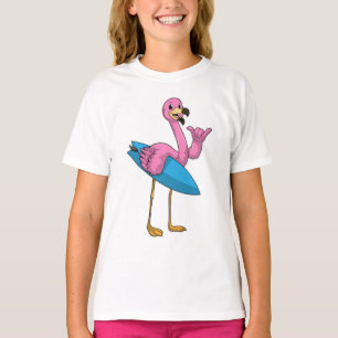 T-shirt Flamant rose comme Surfer avec Surfboard