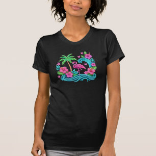 T-shirt Flamant rose de néon tropical
