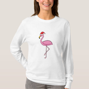 T-shirt Flamant rose de Noël avec Santa Hat