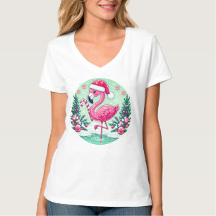 T-shirt Flamant rose de Noël Clipart-10424