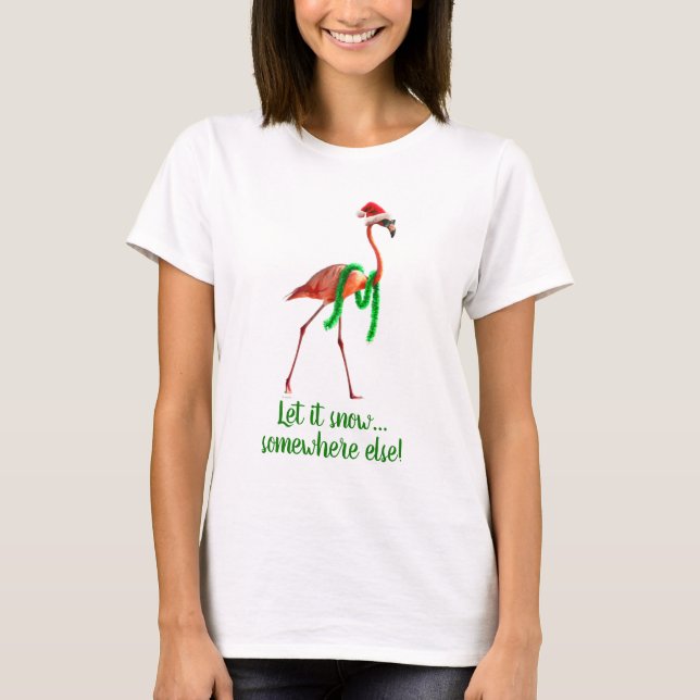 T-shirt Flamant rose de Noël sur la plage (Devant)