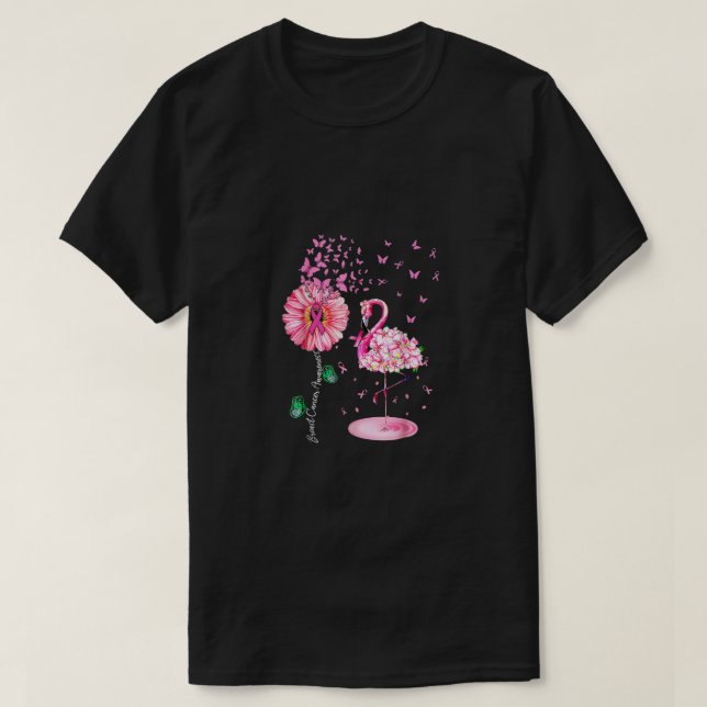 T-shirt Flamant rose d'oiseaux roses Sensibilisation au ca (Design devant)